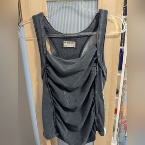 We The Free Women's Gray Ruched Racer Back Tank Top Stretchy Comfy